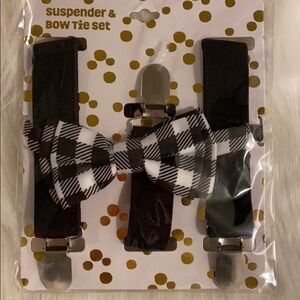 Children’s Black Suspender & Checkered Bow Tie Set